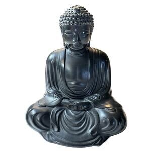 Vintage Kamakura Buddha Figurine - Black Metal Sitting Buddha Statue from Japan